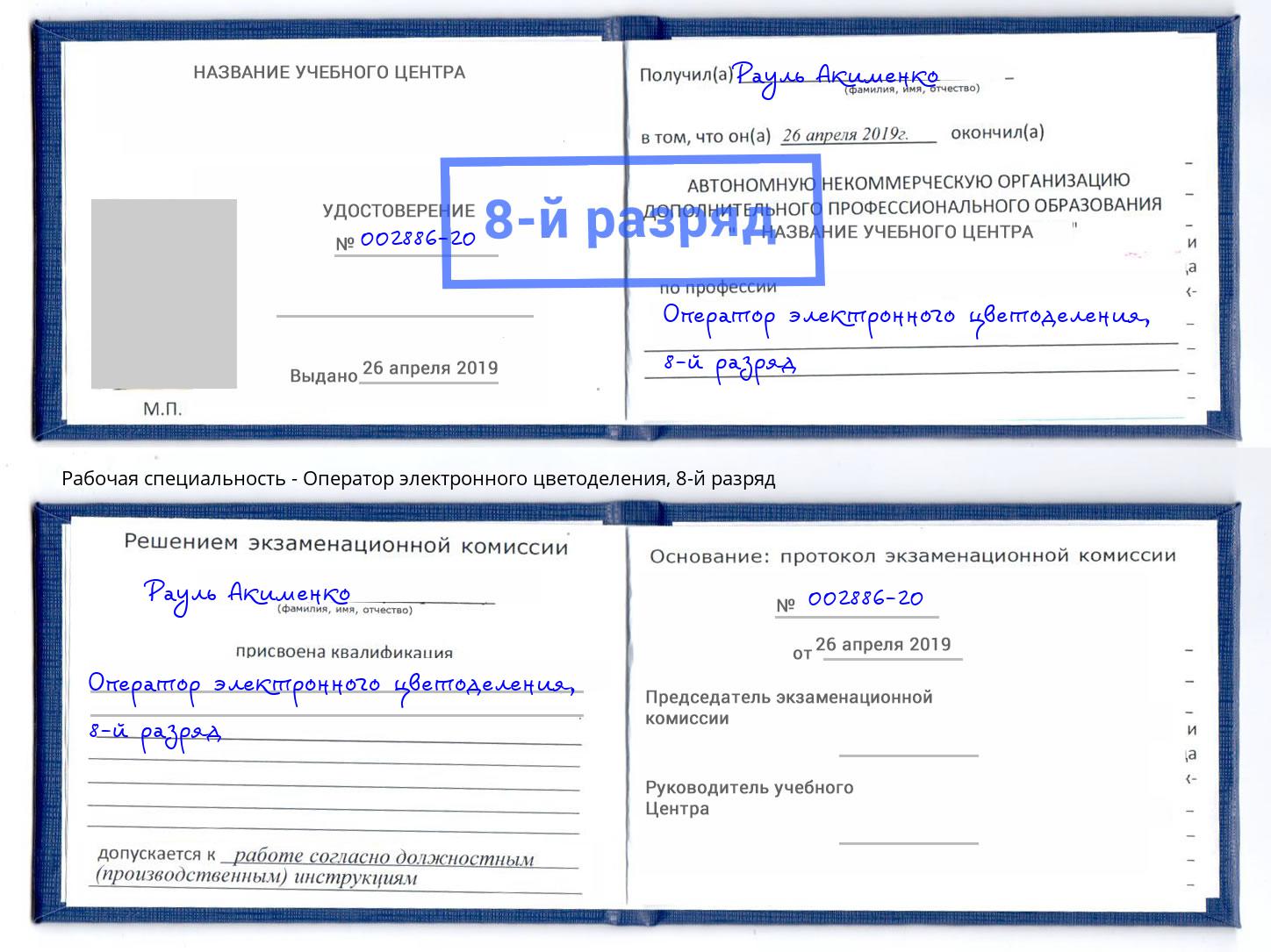 корочка 8-й разряд Оператор электронного цветоделения Бор