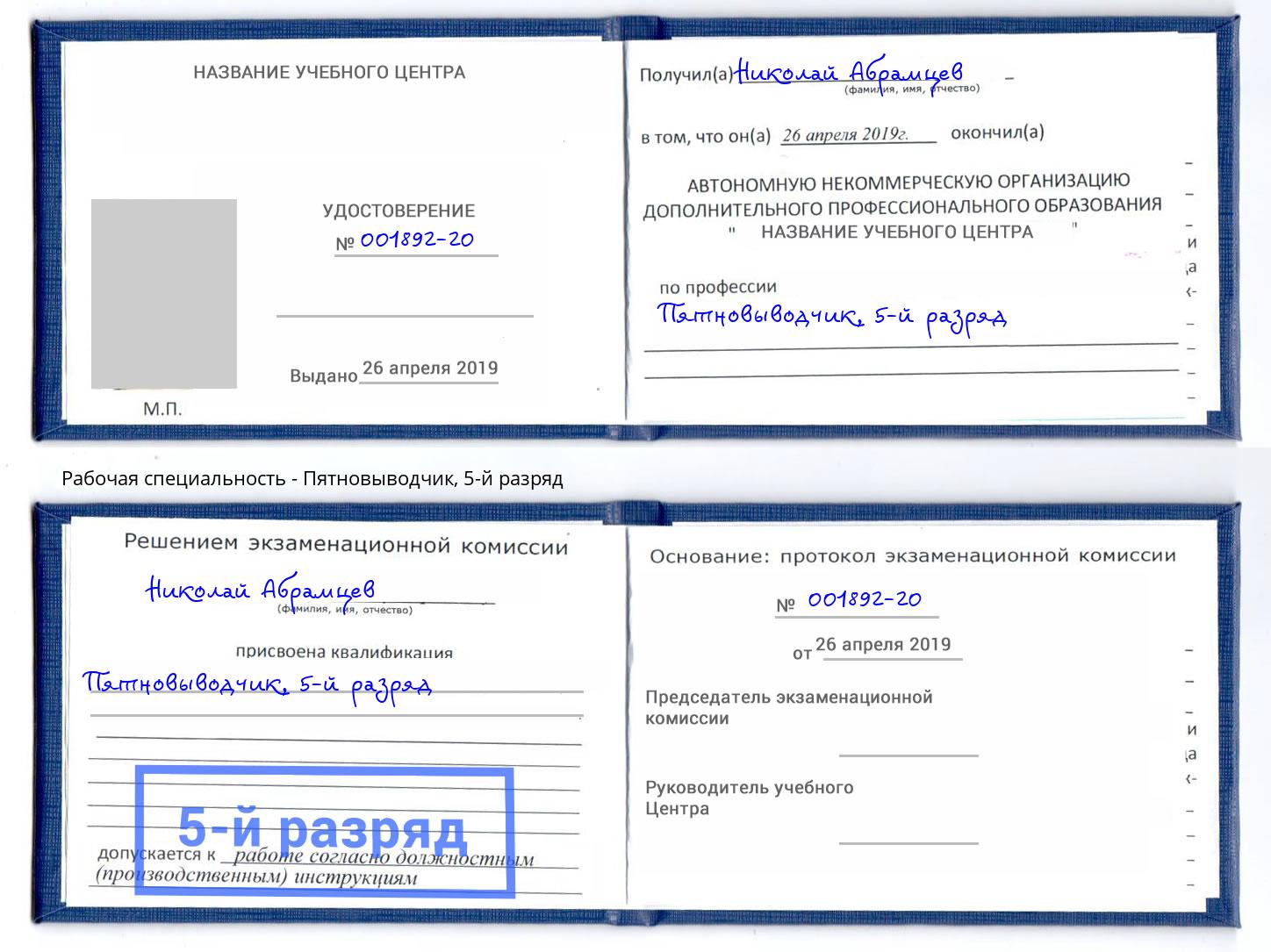 корочка 5-й разряд Пятновыводчик Бор