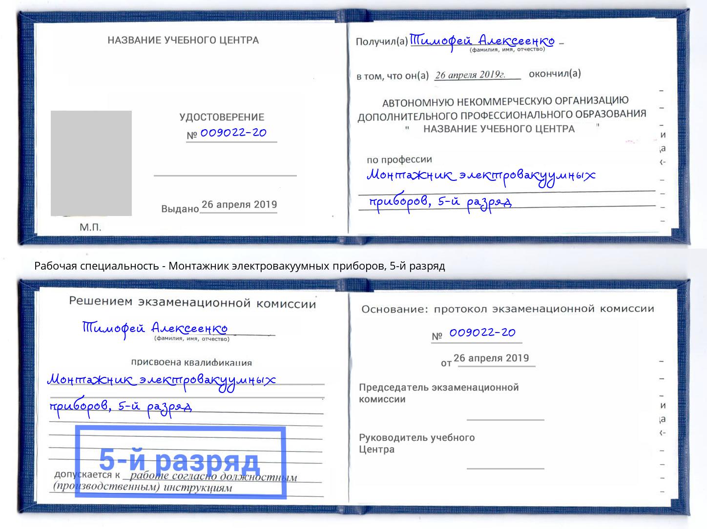 корочка 5-й разряд Монтажник электровакуумных приборов Бор