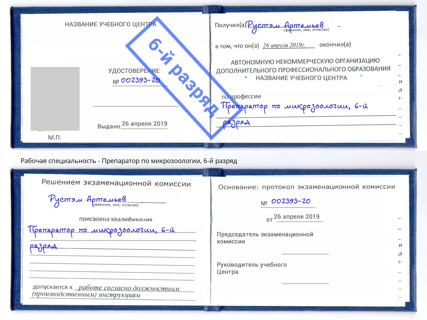 корочка 6-й разряд Препаратор по микрозоологии Бор