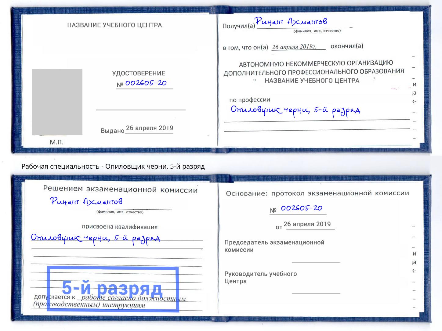 корочка 5-й разряд Опиловщик черни Бор