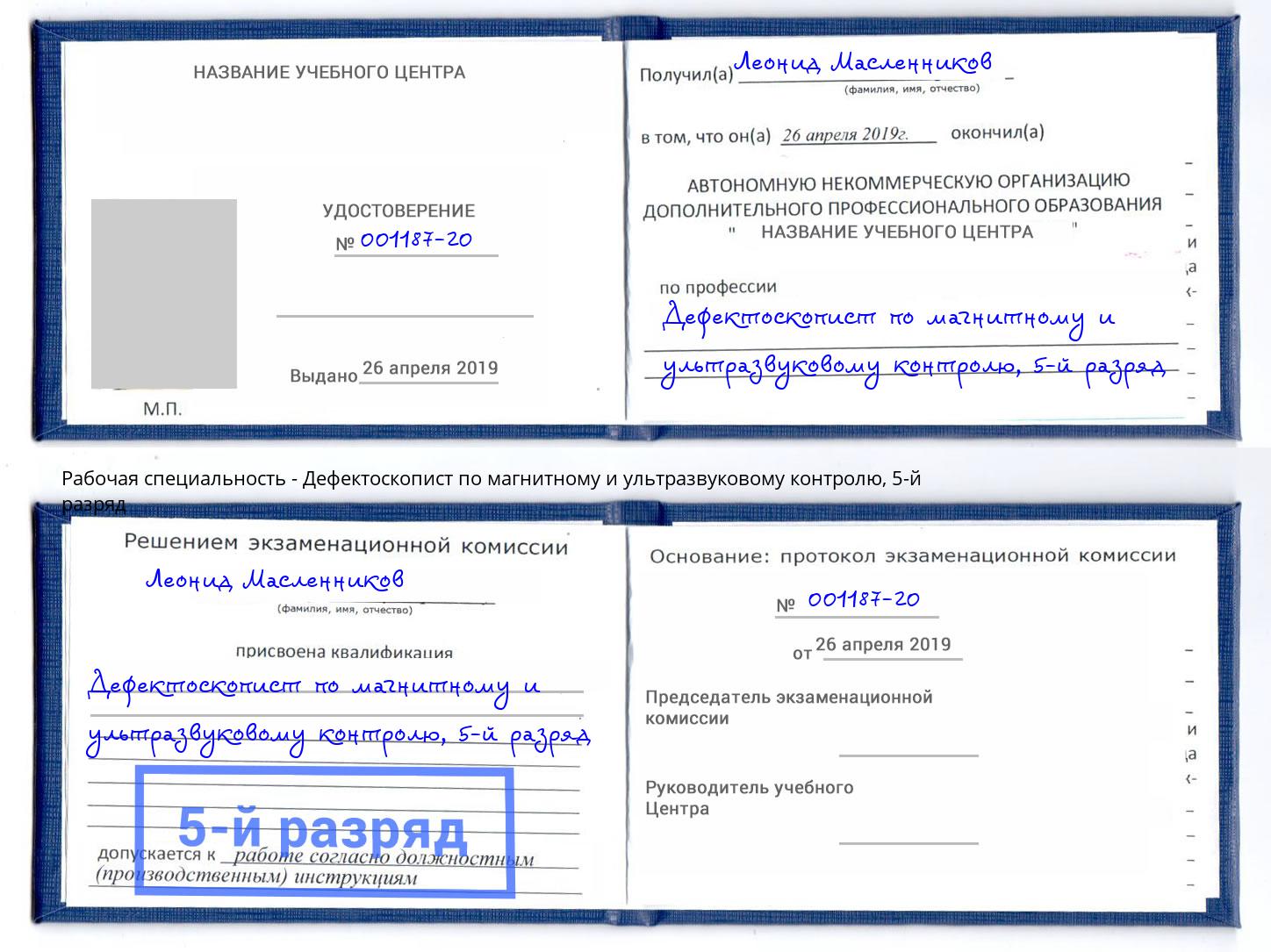 корочка 5-й разряд Дефектоскопист по магнитному и ультразвуковому контролю Бор