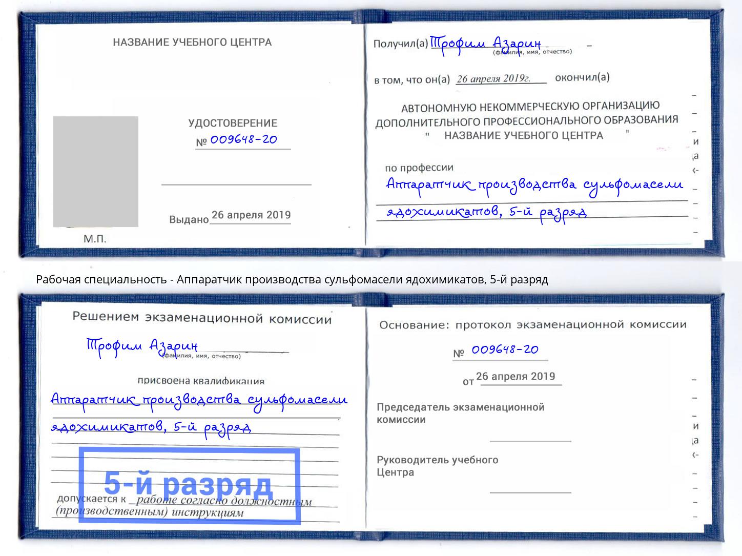 корочка 5-й разряд Аппаратчик производства сульфомасели ядохимикатов Бор