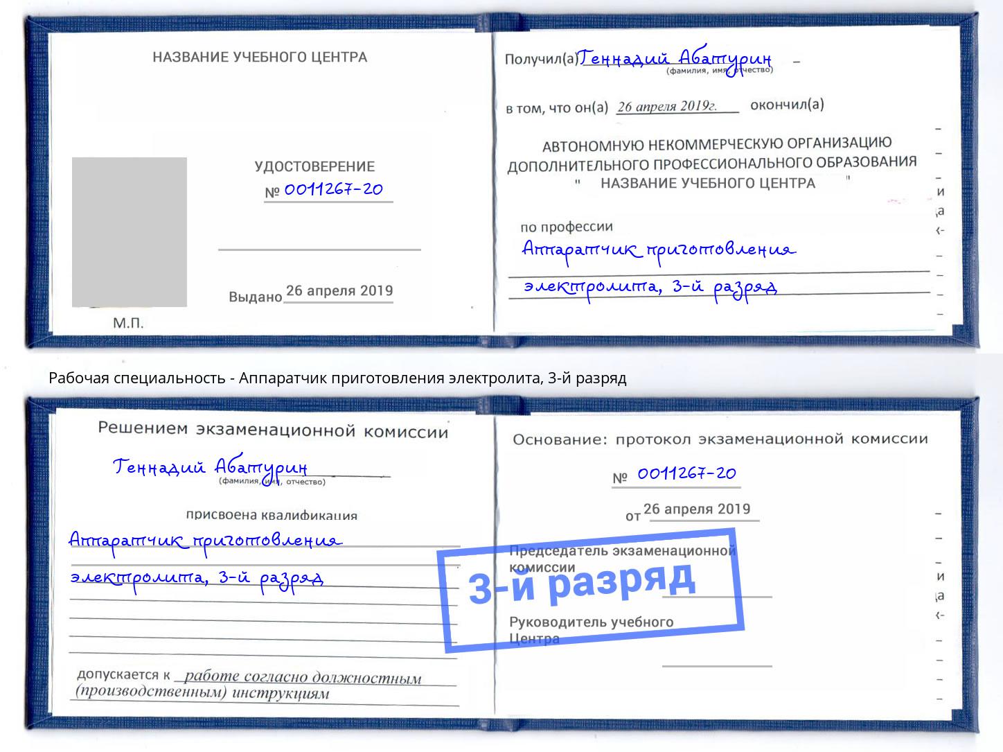 корочка 3-й разряд Аппаратчик приготовления электролита Бор