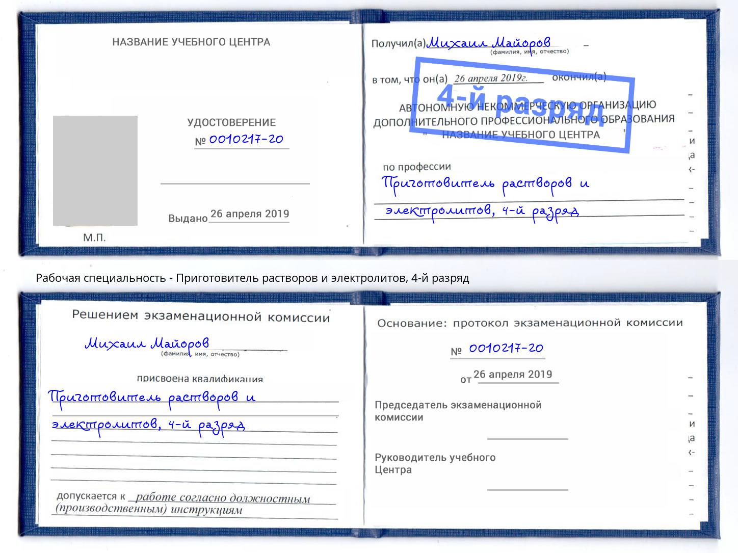 корочка 4-й разряд Приготовитель растворов и электролитов Бор