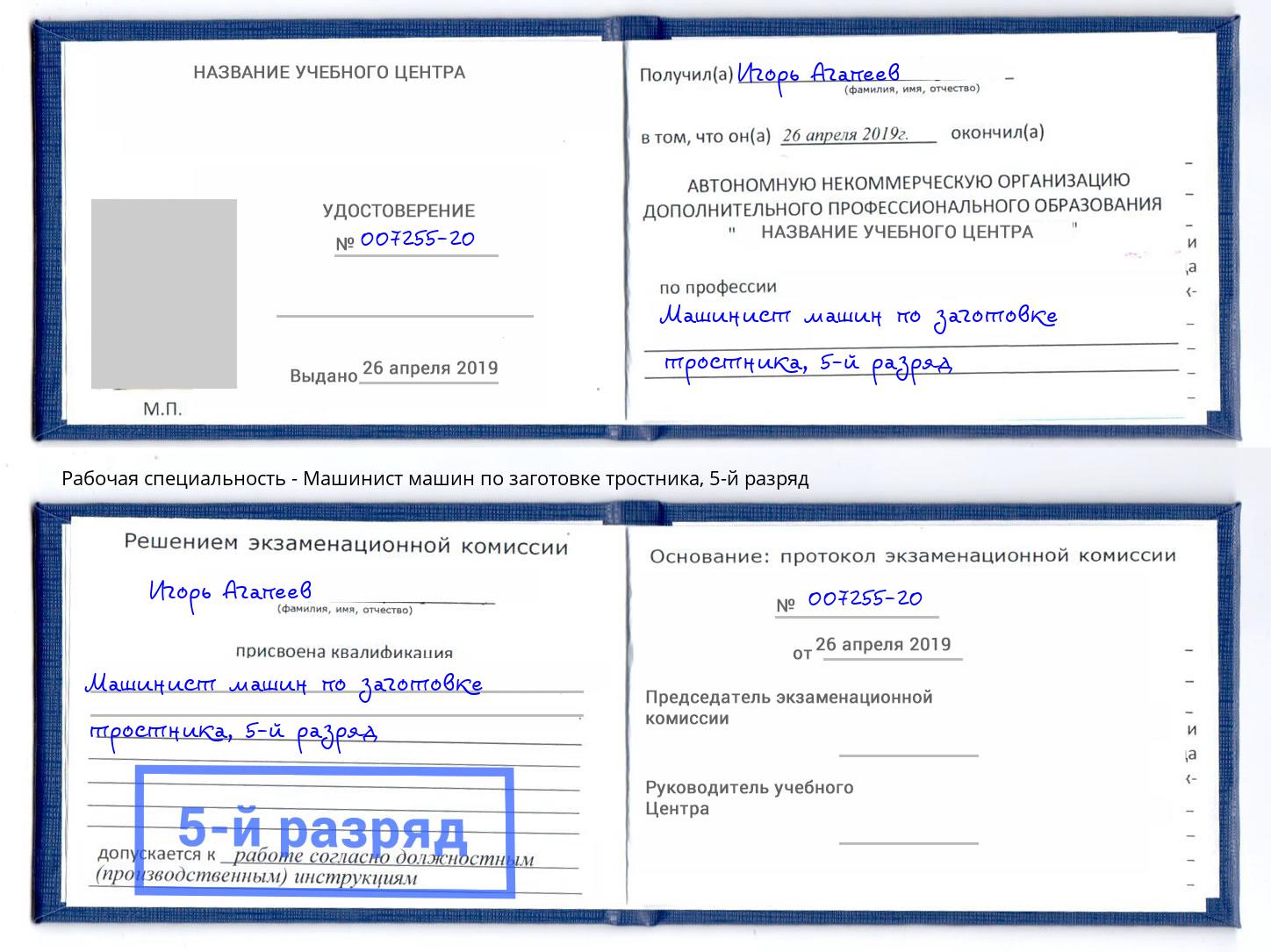 корочка 5-й разряд Машинист машин по заготовке тростника Бор