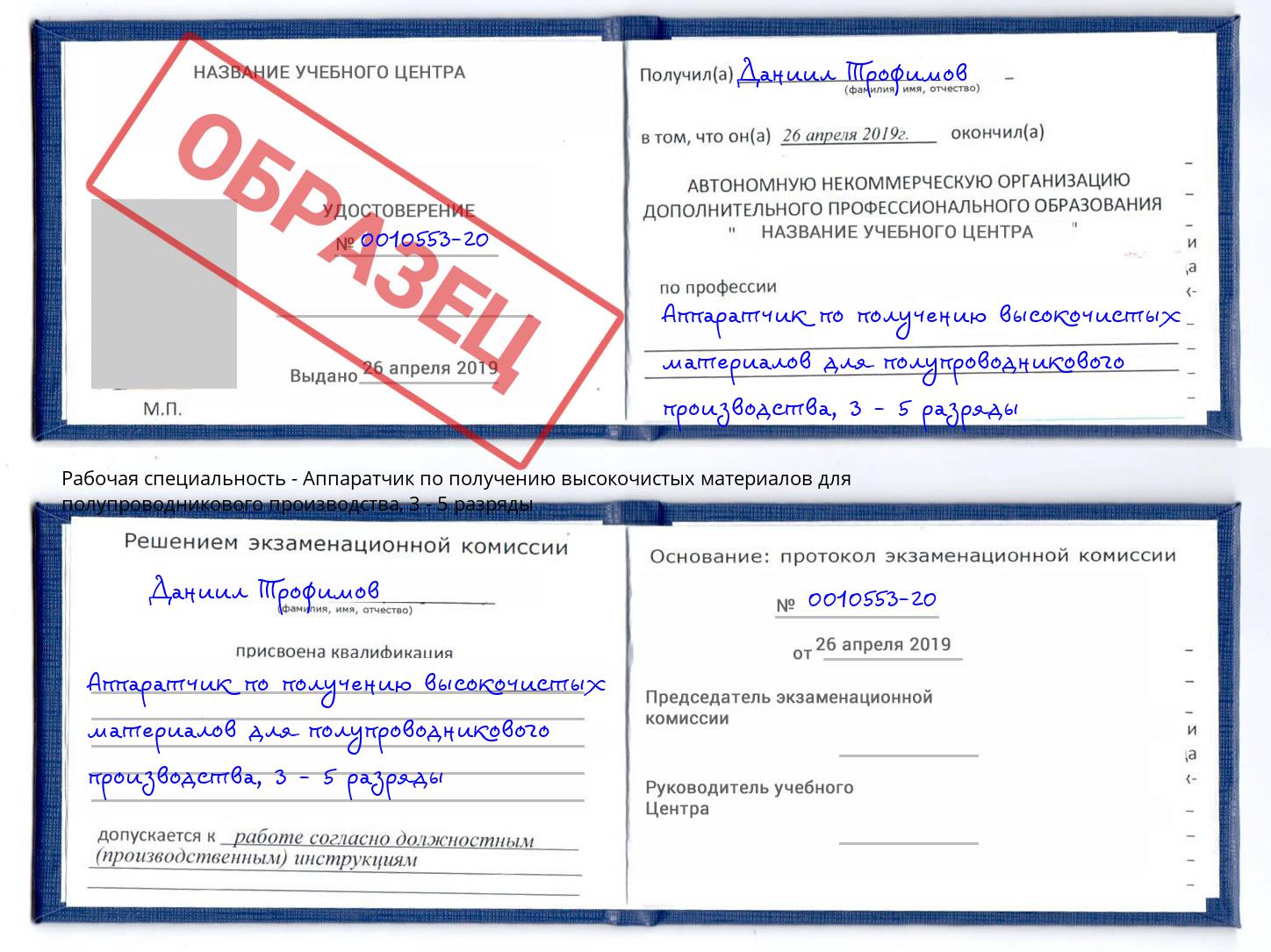 корочка 3 - 5 разряды Аппаратчик по получению высокочистых материалов для полупроводникового производства Бор