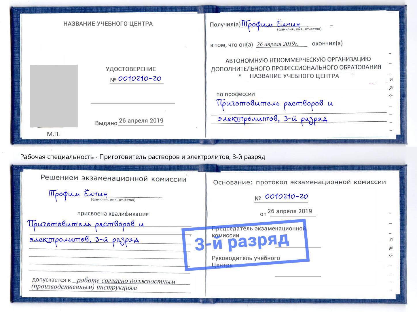 корочка 3-й разряд Приготовитель растворов и электролитов Бор
