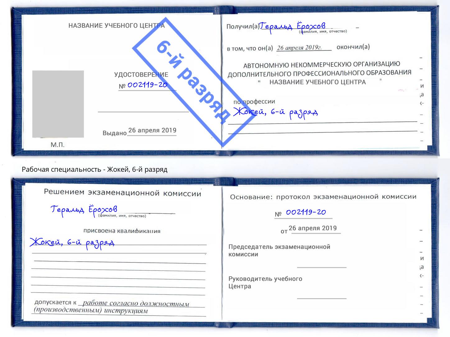корочка 6-й разряд Жокей Бор