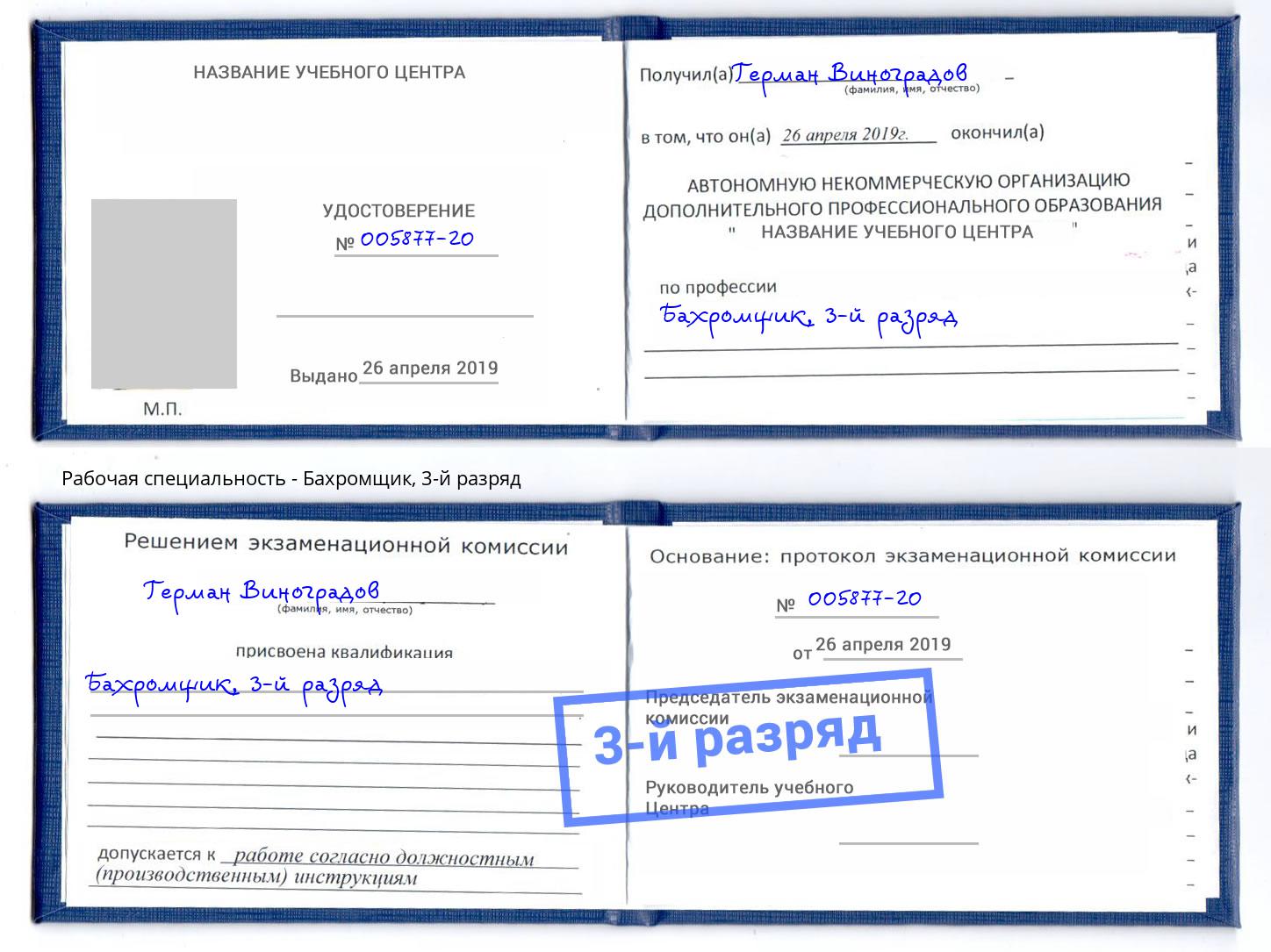 корочка 3-й разряд Бахромщик Бор