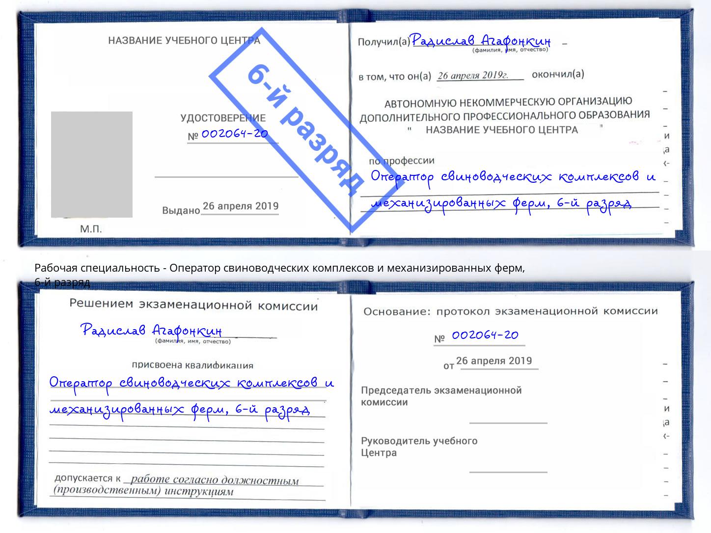 корочка 6-й разряд Оператор свиноводческих комплексов и механизированных ферм Бор