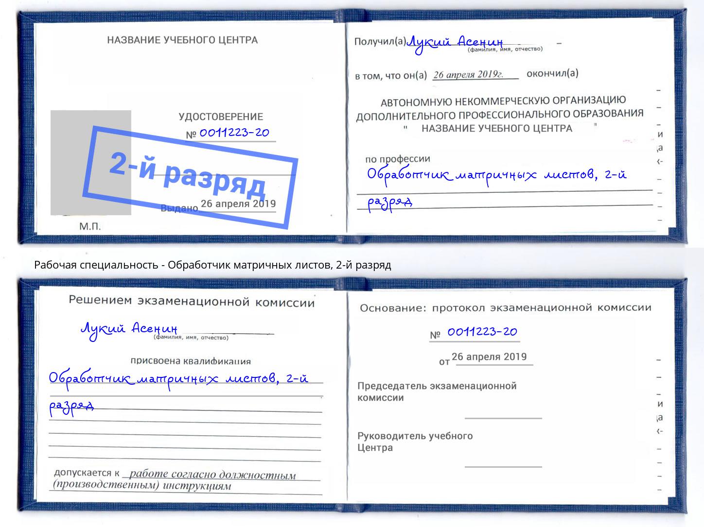 корочка 2-й разряд Обработчик матричных листов Бор