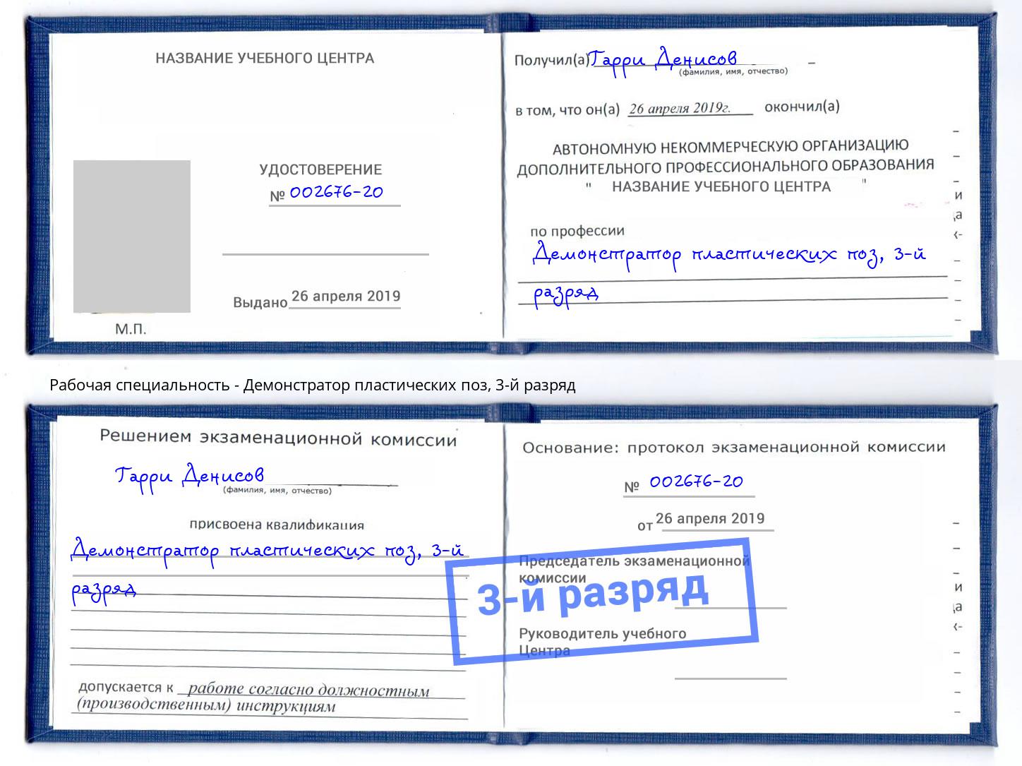 корочка 3-й разряд Демонстратор пластических поз Бор