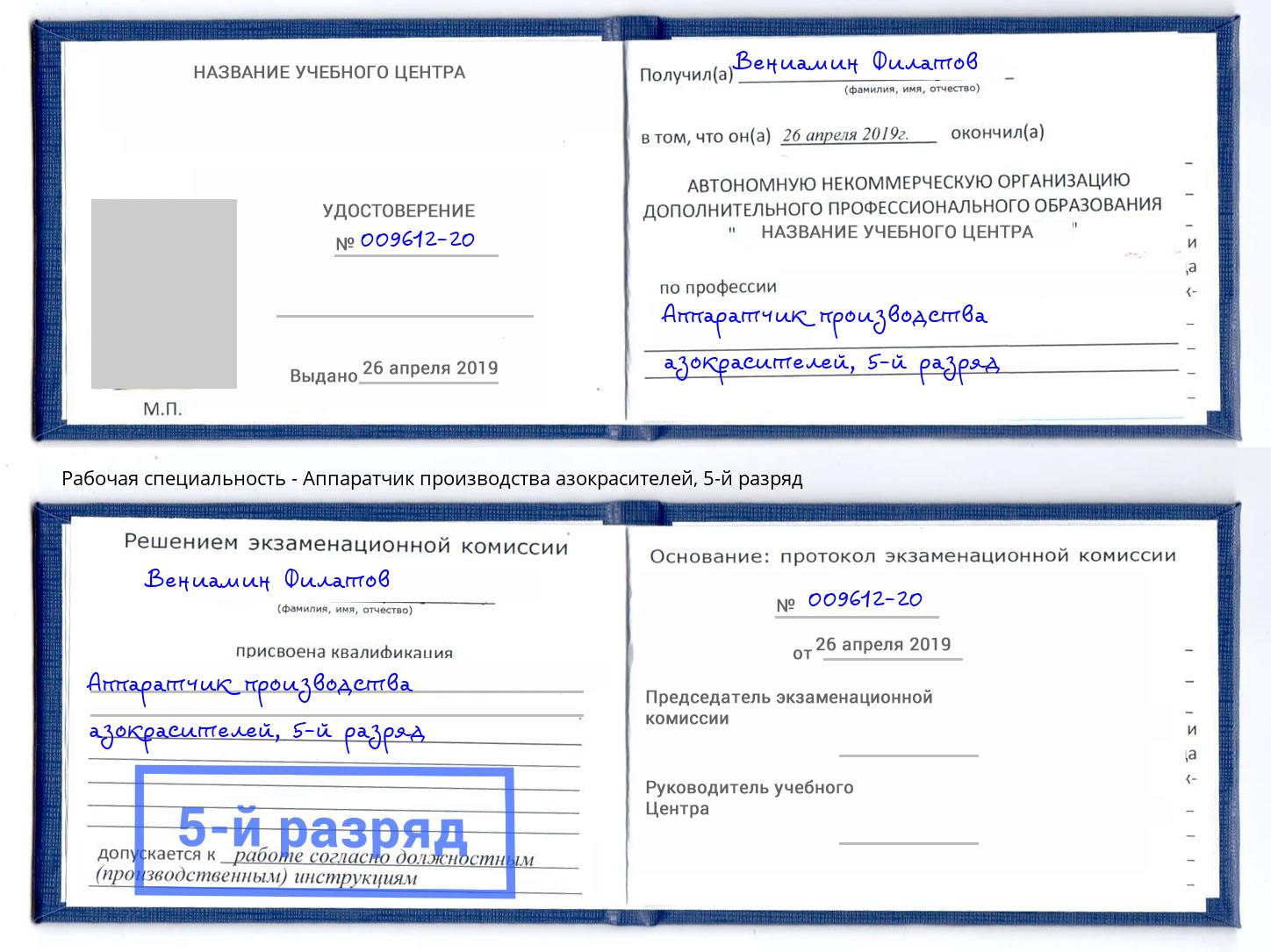 корочка 5-й разряд Аппаратчик производства азокрасителей Бор