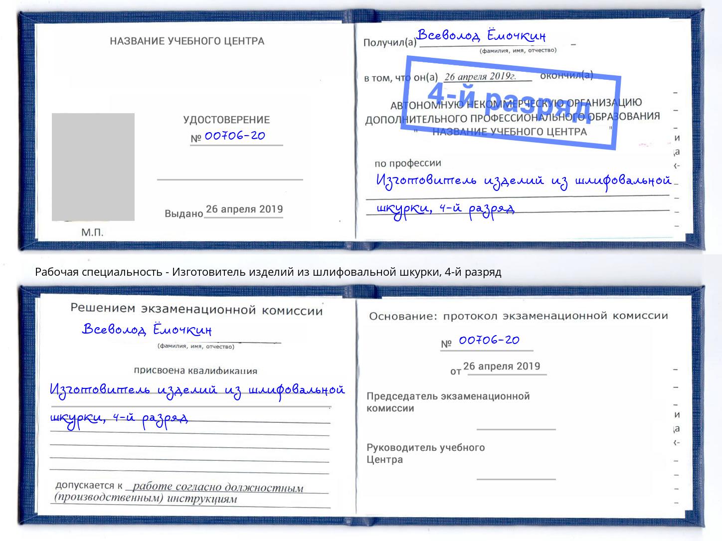 корочка 4-й разряд Изготовитель изделий из шлифовальной шкурки Бор