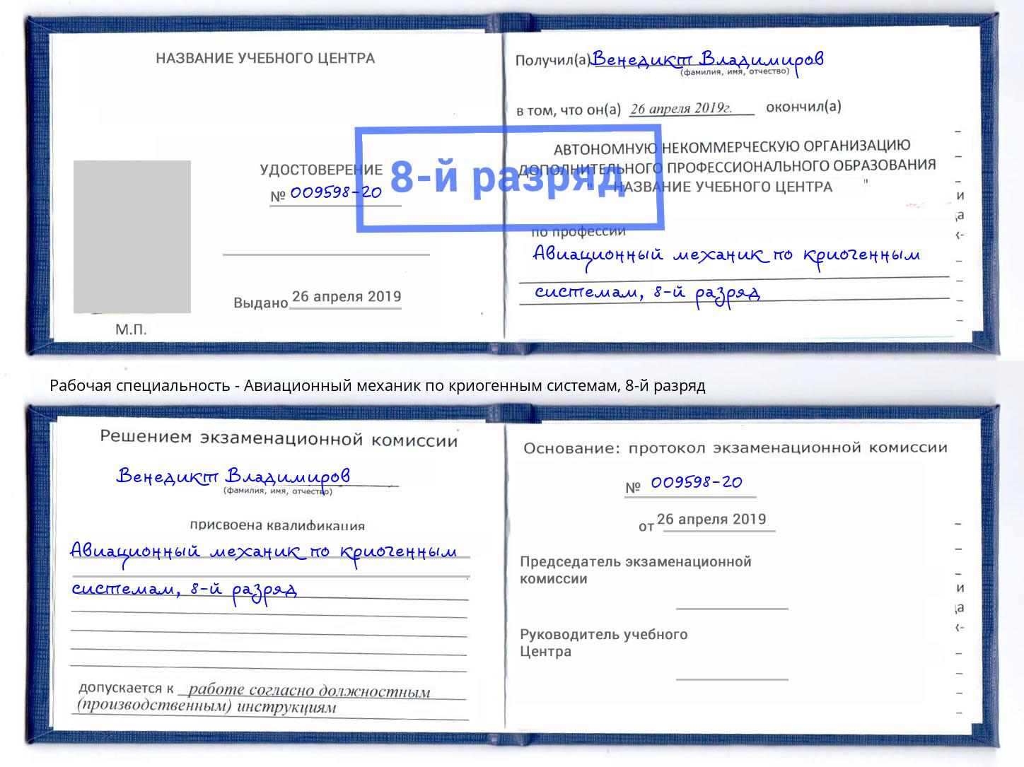 корочка 8-й разряд Авиационный механик по криогенным системам Бор