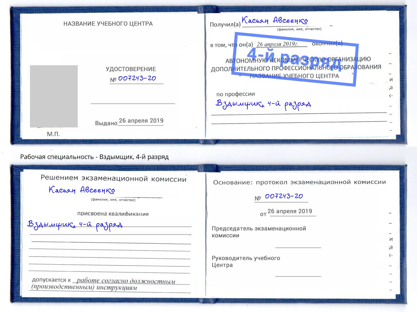 корочка 4-й разряд Вздымщик Бор
